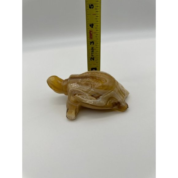 Vintage Carmel White Swirl Slag Glass Turtle Figurine Paperweight - Picture 7 of 7